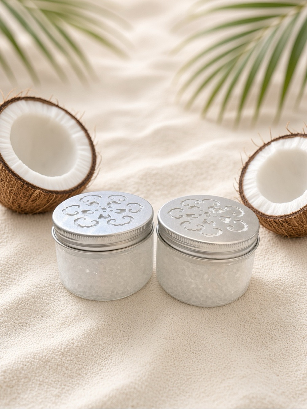 (2) Pure Coconut Odor Eliminator 4oz Aroma Bead Jar | Litter Trash Closet Bath